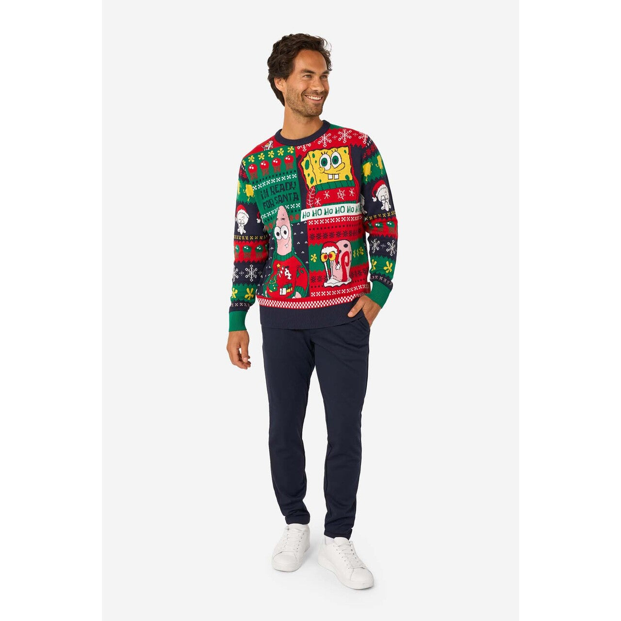 Op deze afbeelding zie je een Kostuums, van het merk Opposuits. Spongebob™ Christmas Sweater Man