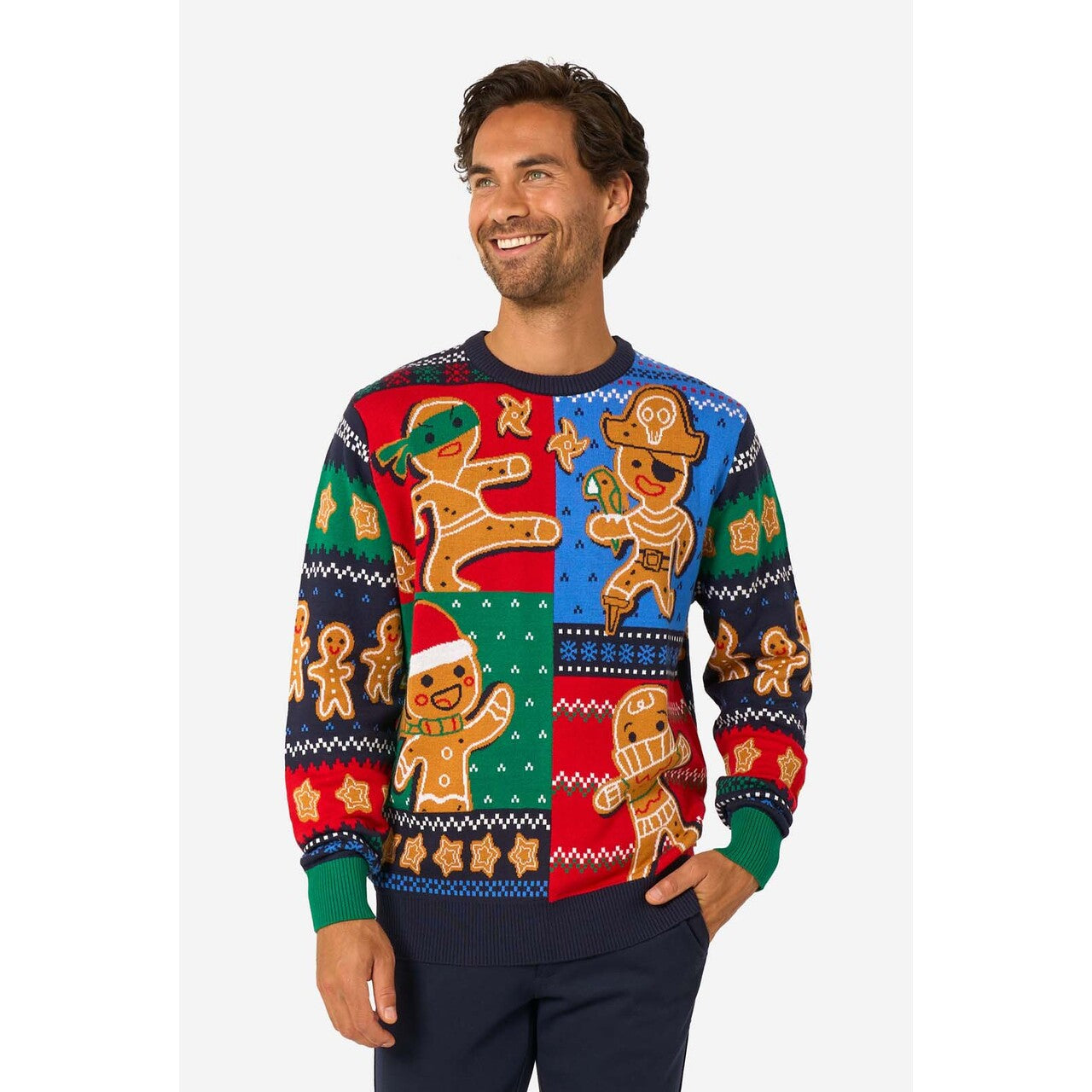 Op deze afbeelding zie je een Kostuums, van het merk Opposuits. Gingerbread Christmas Sweater Man
