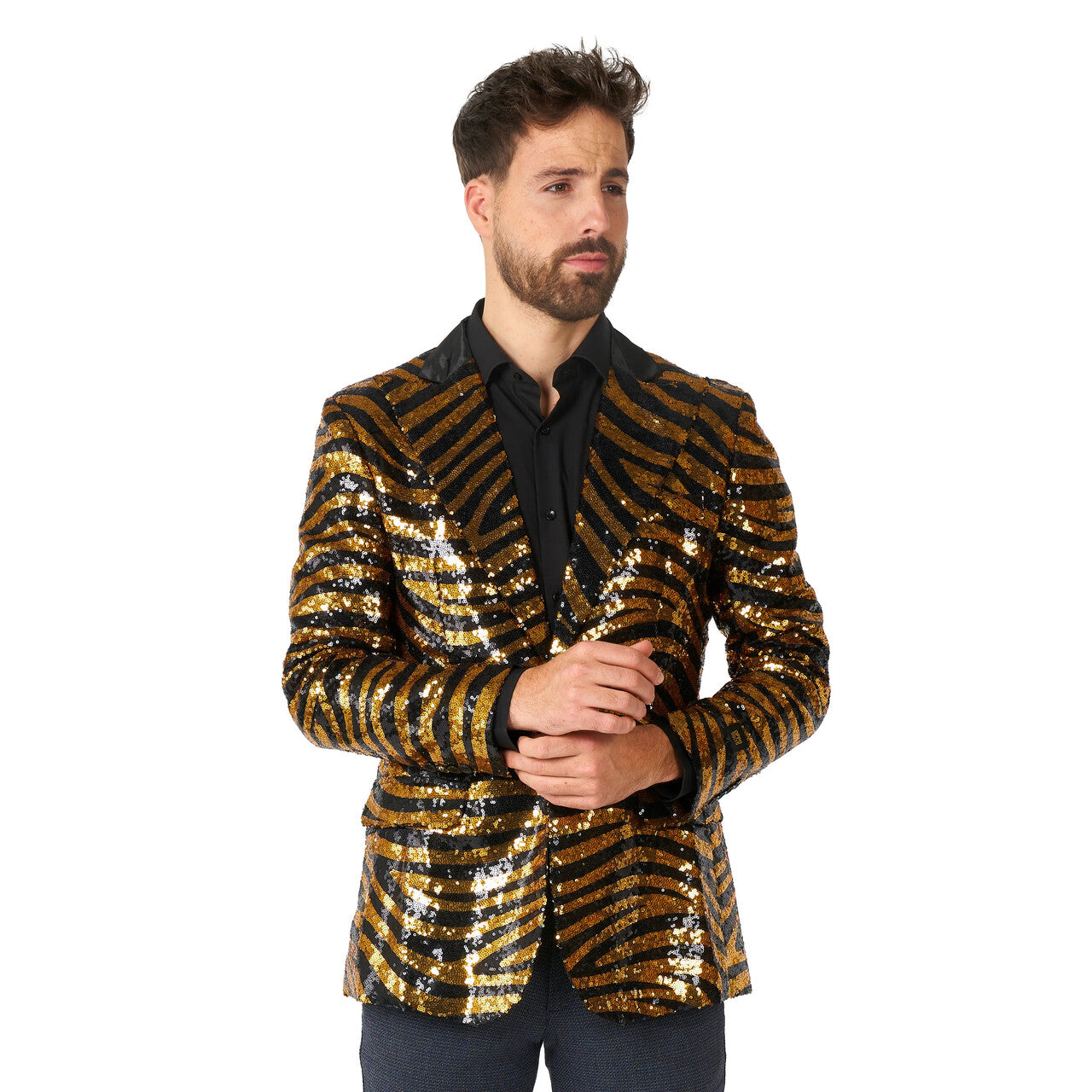 Op deze afbeelding zie je een Kostuums, van het merk Opposuits. Wild Glitter Tiger Man