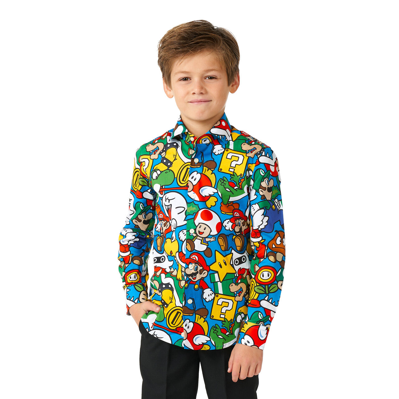 Op deze afbeelding zie je een Kostuums, van het merk Opposuits. Super Mario Ultimate Gamer Blouse Jongen