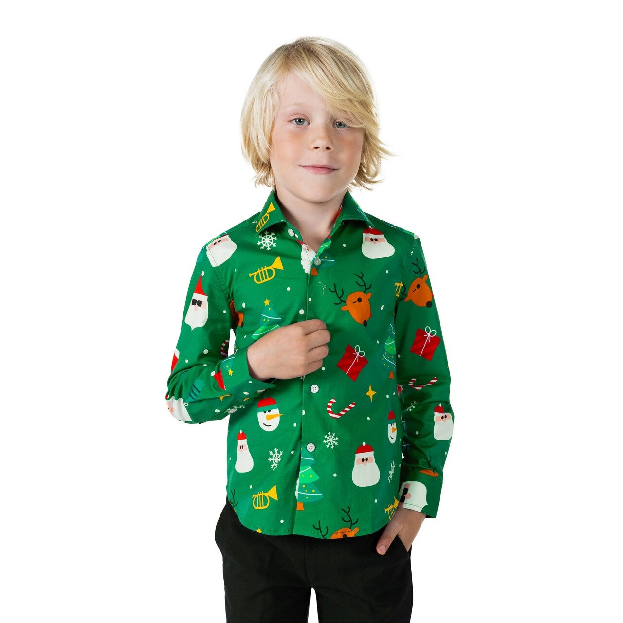 Op deze afbeelding zie je een Kostuums, van het merk Opposuits. X Mas Festivity Green Jongen