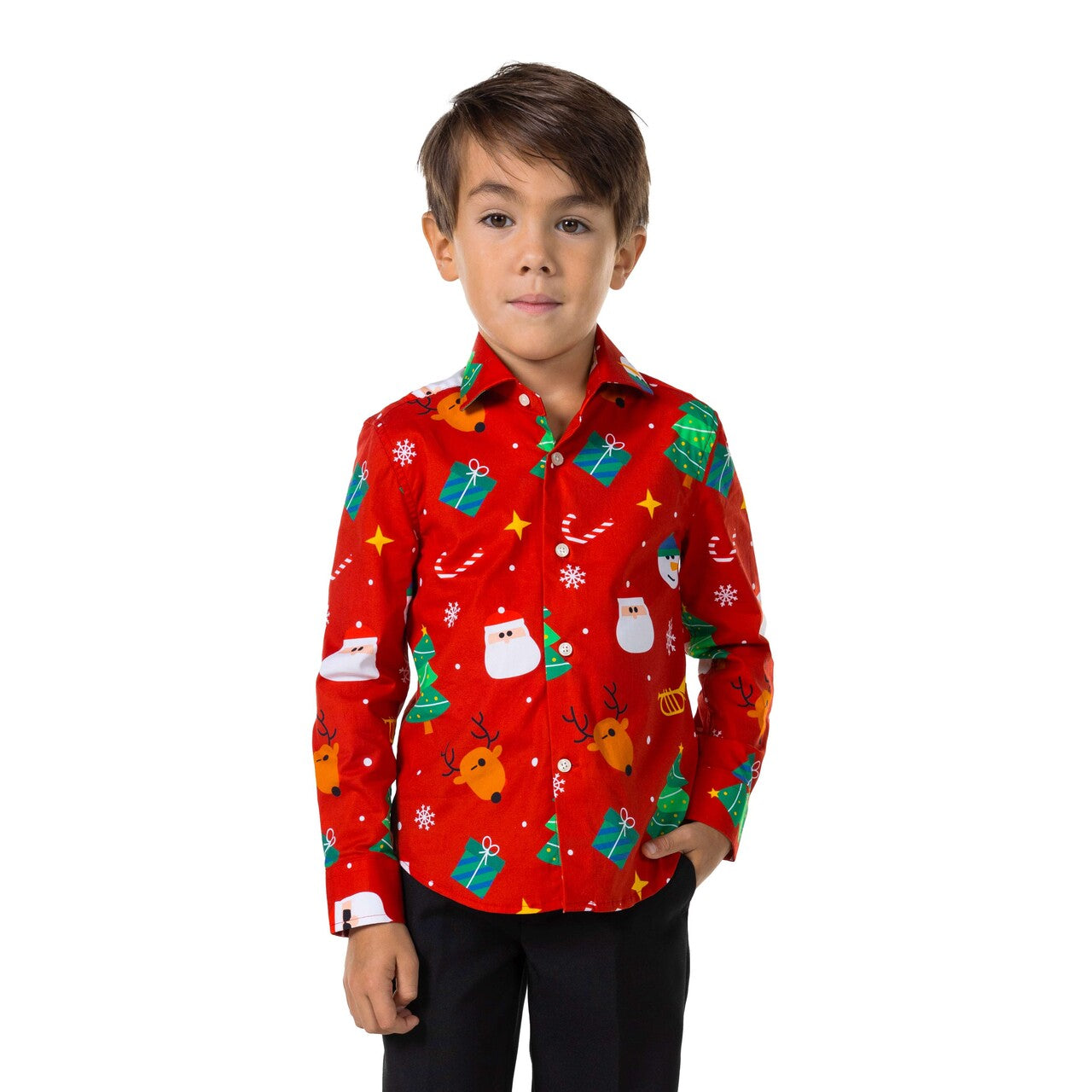 Op deze afbeelding zie je een Kostuums, van het merk Opposuits. Shirt Ls Festivity Red Boys Jongen