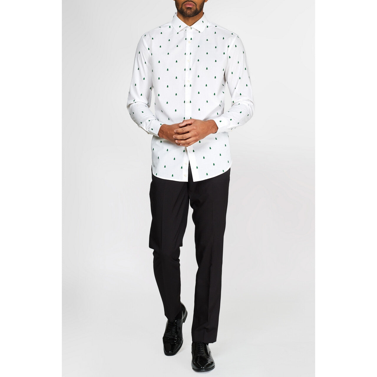 Op deze afbeelding zie je een Kostuums, van het merk Opposuits. Subtiele Kerstbomen Overhemd Wit Met Lange Mouwen Man