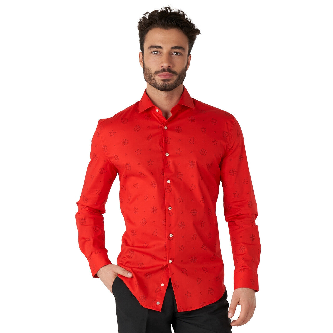 Op deze afbeelding zie je een Kostuums, van het merk Opposuits. Subtiele Rode Christmas Icons Blouse Man