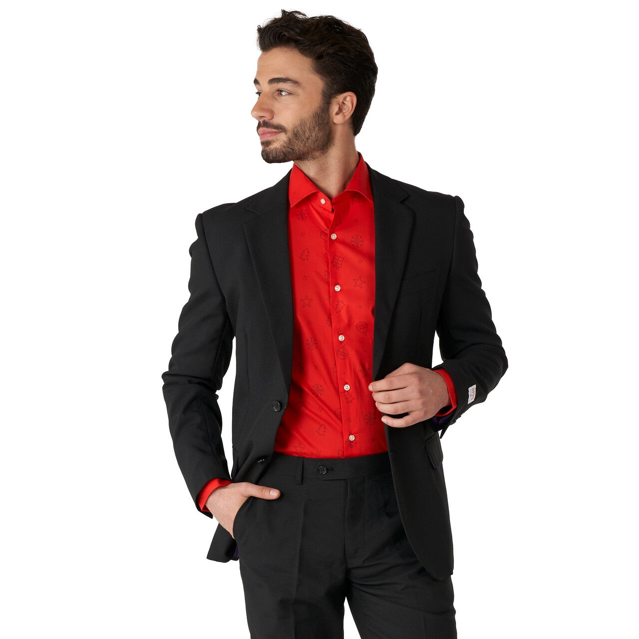 Op deze afbeelding zie je een Kostuums, van het merk Opposuits. Subtiele Rode Christmas Icons Blouse Man