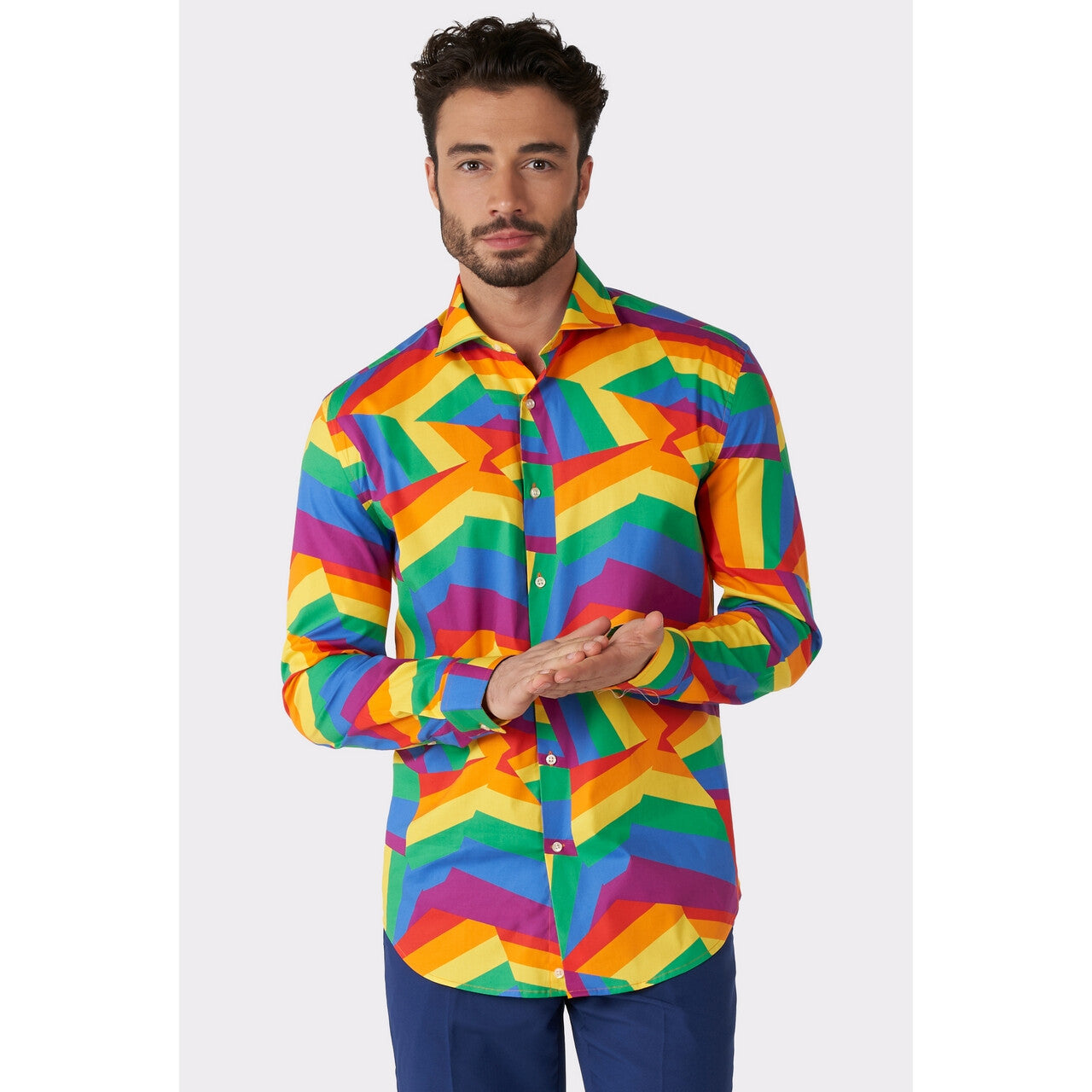 Op deze afbeelding zie je een Kostuums, van het merk Opposuits. Over The Zig Zag Rainbow Festival Blouse Man