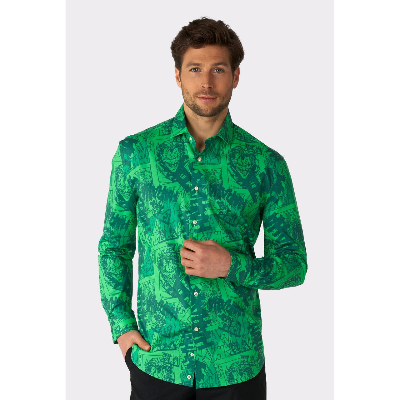 Op deze afbeelding zie je een Kostuums, van het merk Opposuits. Why So Serious The Joker™ Groen Blouse Man