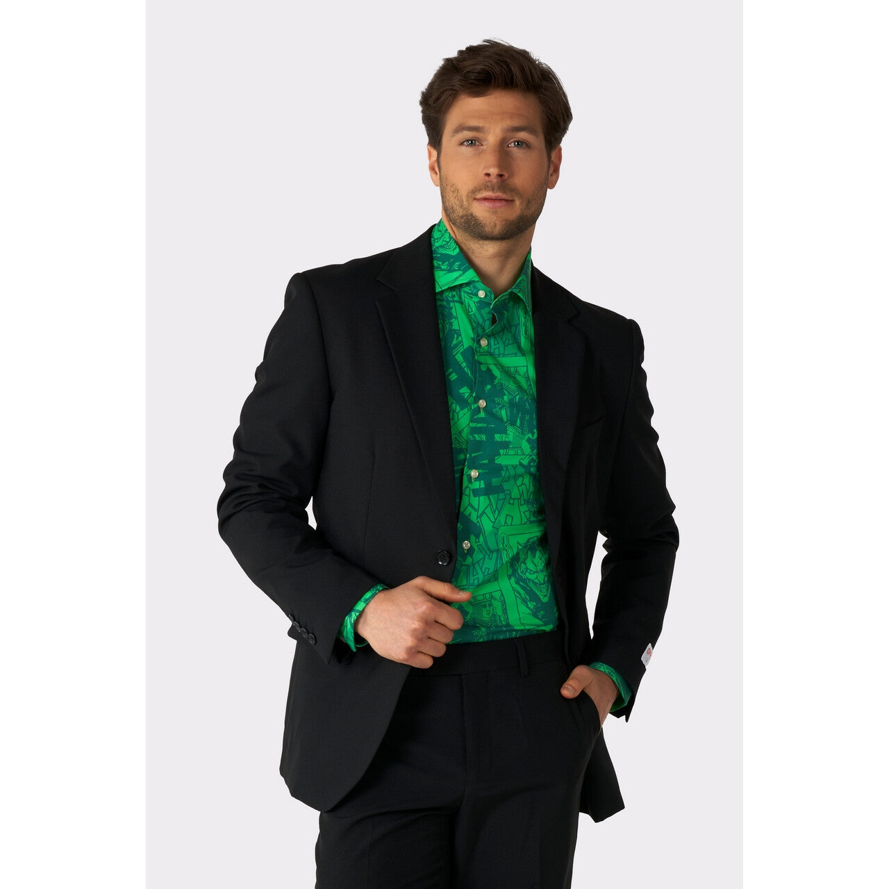 Op deze afbeelding zie je een Kostuums, van het merk Opposuits. Why So Serious The Joker™ Groen Blouse Man