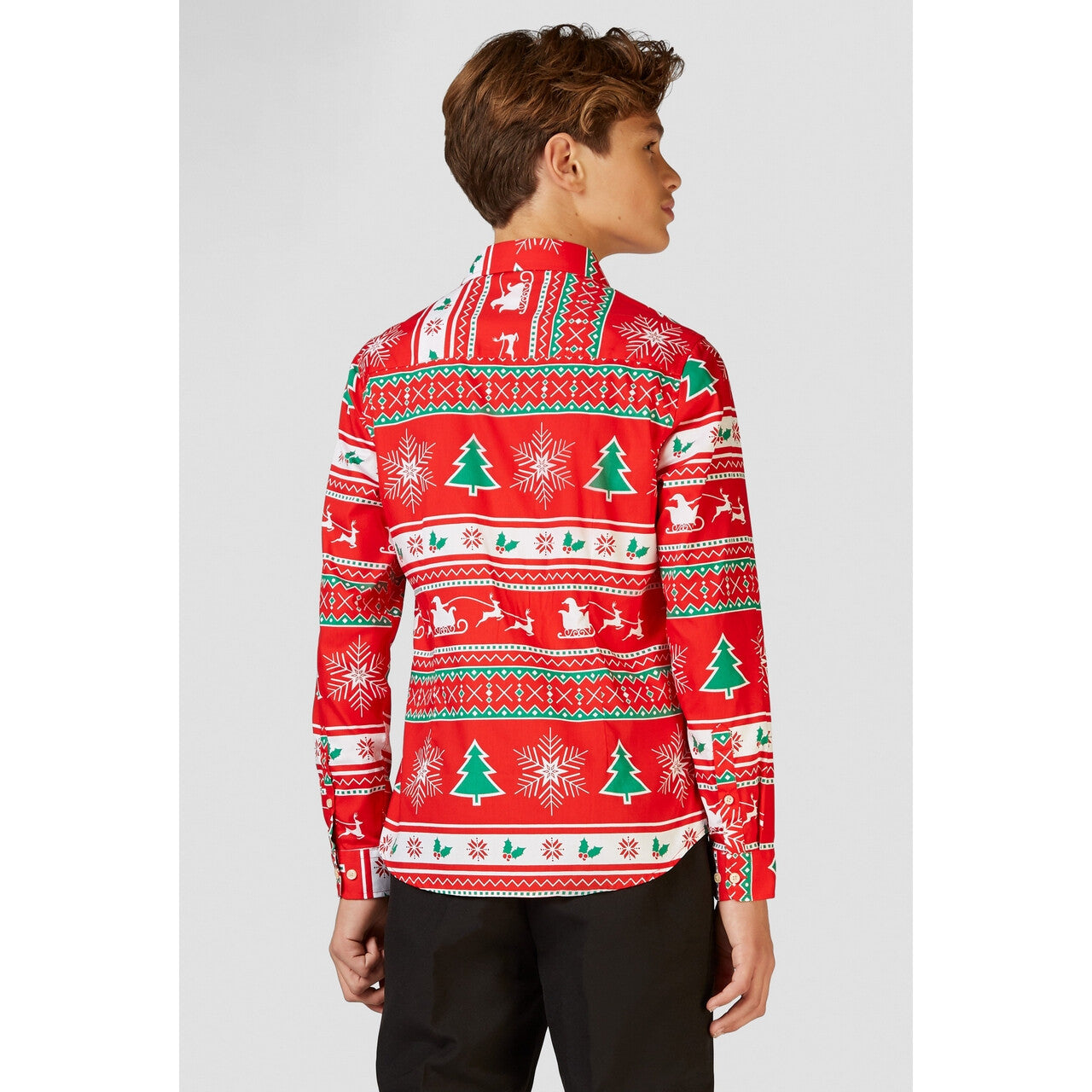 Op deze afbeelding zie je een Kostuums, van het merk Opposuits. Rode Winter Wonderland Xmas Blouse Jongen