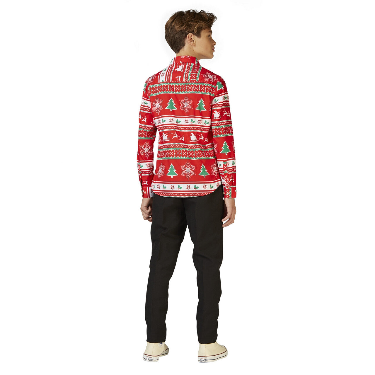 Op deze afbeelding zie je een Kostuums, van het merk Opposuits. Rode Winter Wonderland Xmas Blouse Jongen