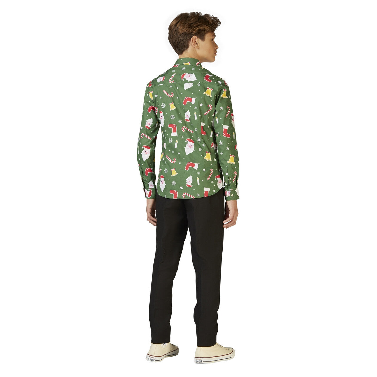 Op deze afbeelding zie je een Kostuums, van het merk Opposuits. Groene Coole Santaboss Blouse Jongen