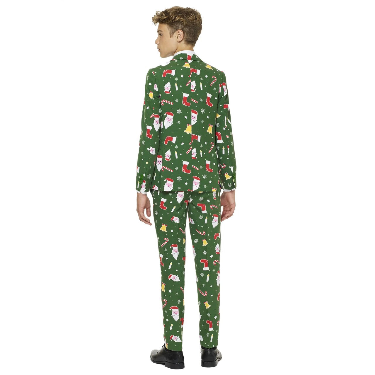 Op deze afbeelding zie je een Kostuums, van het merk Opposuits. Green Santaboss Jongen Kostuum