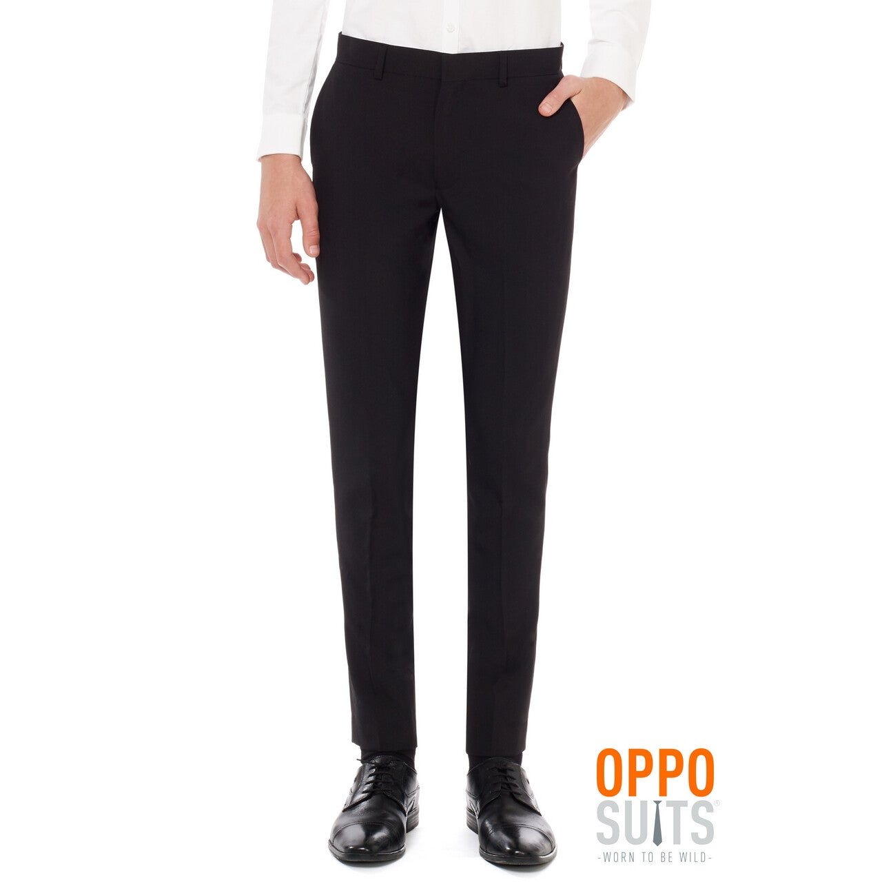 Op deze afbeelding zie je een Kostuums, van het merk Opposuits. Helemaal Zwart Solid Black Tiener Jongen Kostuum