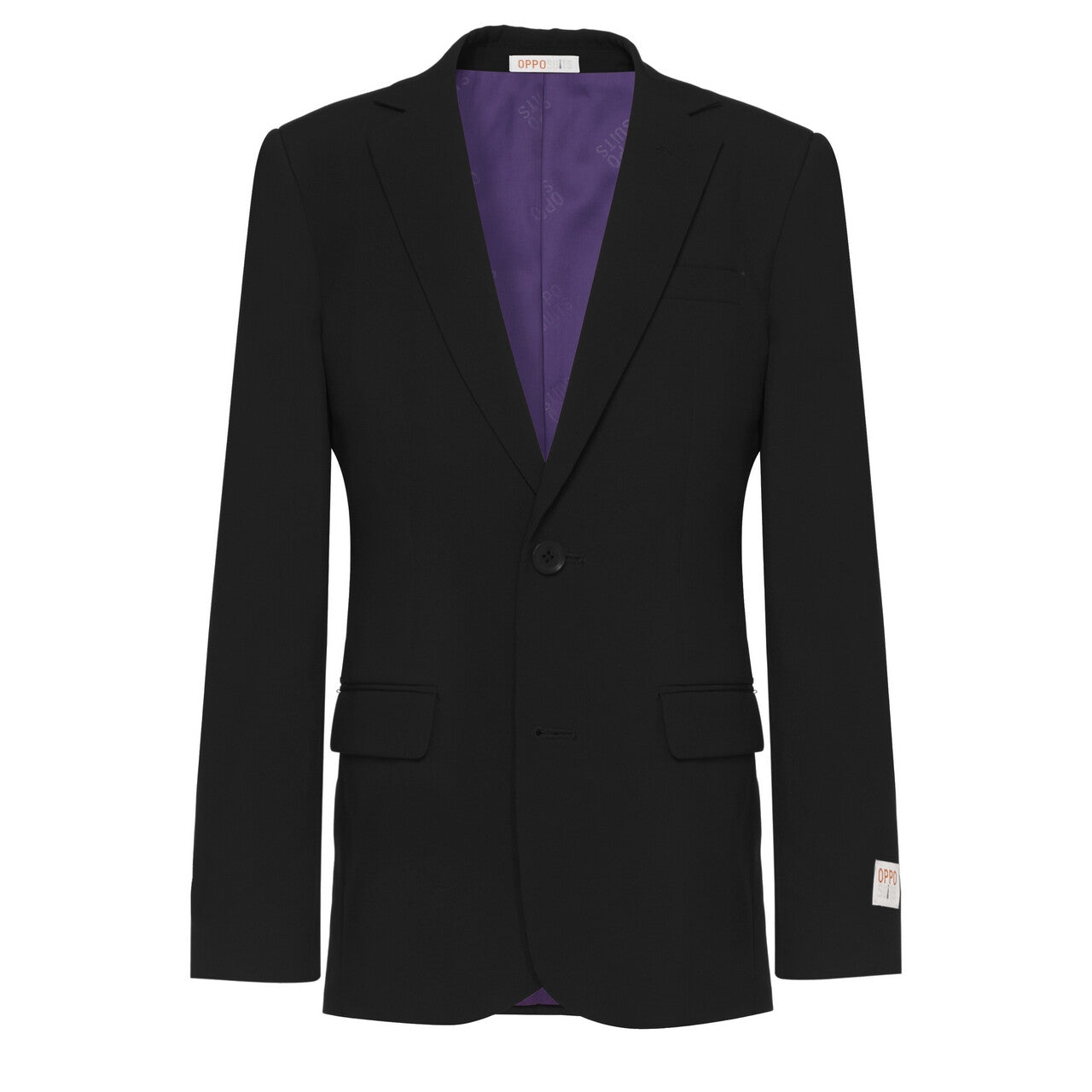 Op deze afbeelding zie je een Kostuums, van het merk Opposuits. Helemaal Zwart Solid Black Tiener Jongen Kostuum