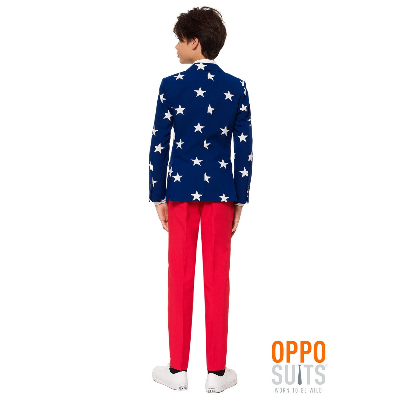 Op deze afbeelding zie je een Kostuums, van het merk Opposuits. Stars & Stripes USA Tiener Jongen Kostuum