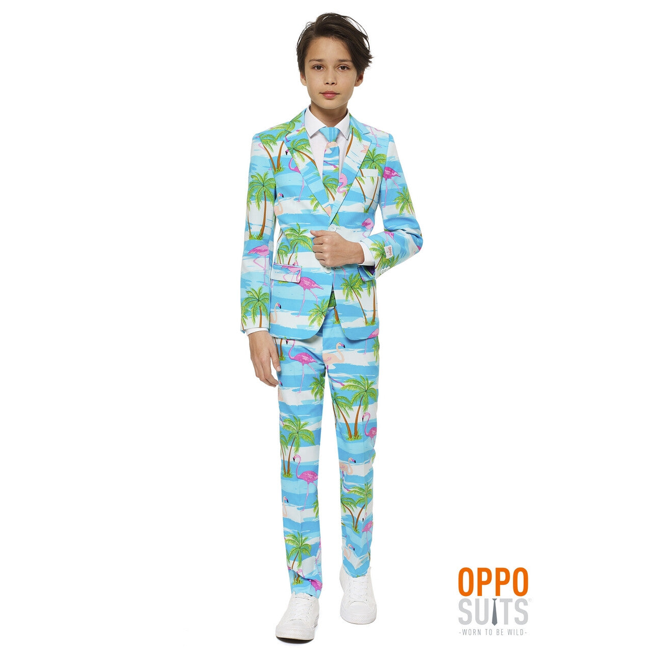 Op deze afbeelding zie je een Kostuums, van het merk Opposuits. Tropisch Flaminguy Tiener Jongen Kostuum