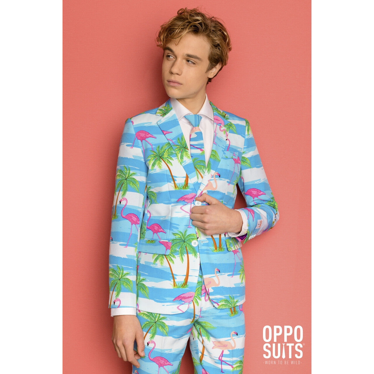 Op deze afbeelding zie je een Kostuums, van het merk Opposuits. Tropisch Flaminguy Tiener Jongen Kostuum