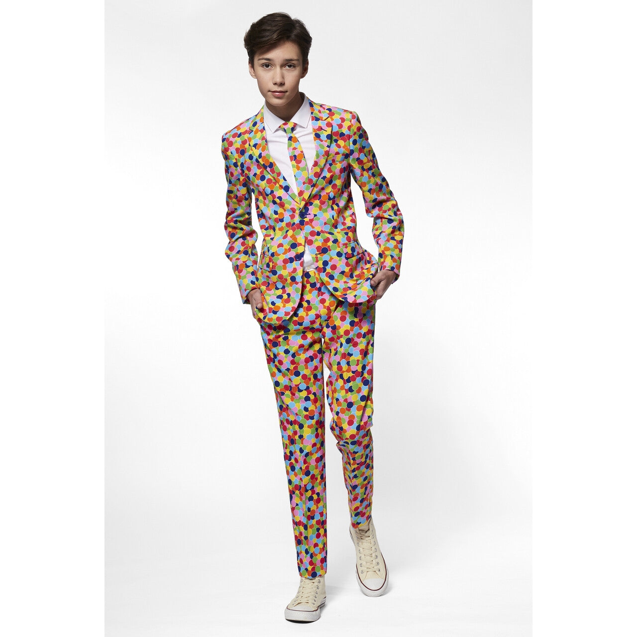 Op deze afbeelding zie je een Kostuums, van het merk Opposuits. Ontplofte Gekleurde Confetti Kanon Jongen Kostuum
