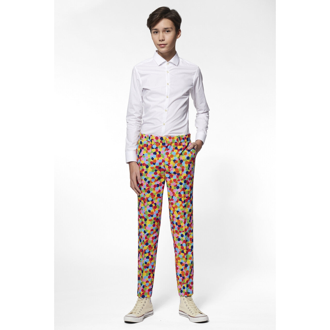 Op deze afbeelding zie je een Kostuums, van het merk Opposuits. Ontplofte Gekleurde Confetti Kanon Jongen Kostuum