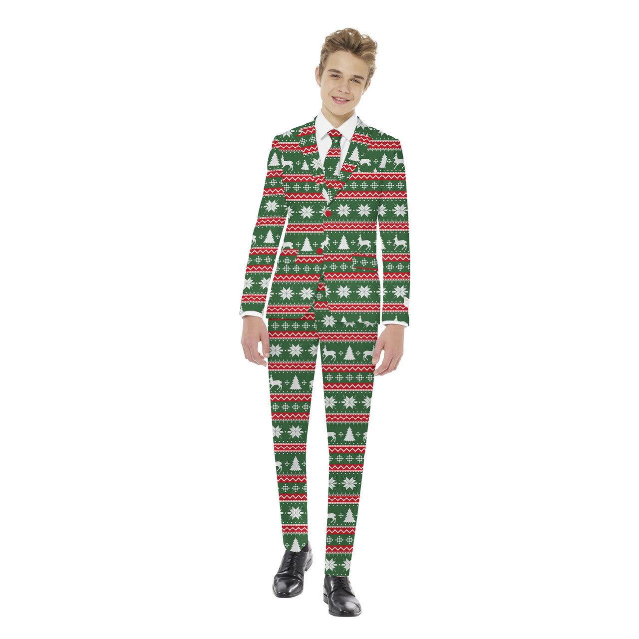 Op deze afbeelding zie je een Kostuums, van het merk Opposuits. Teen Boys Xmas Ready Groen Jongen Kostuum