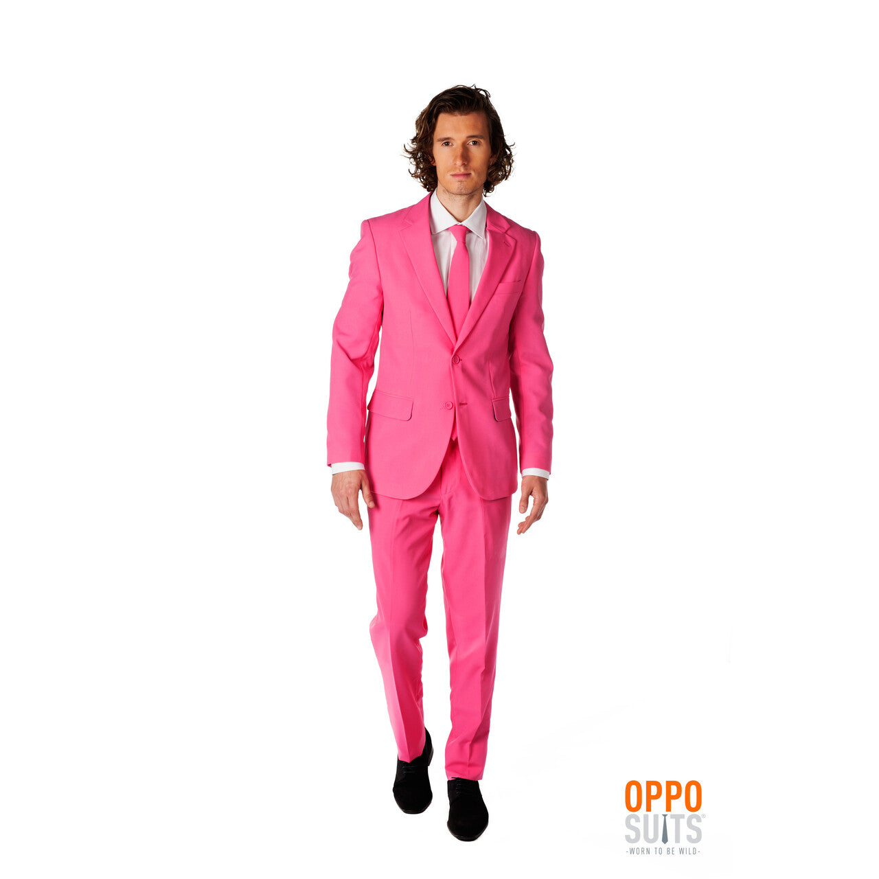 Op deze afbeelding zie je een Kostuums, van het merk Opposuits. Mr. Pinker Than Pink Roze Opposuit Kostuum Man