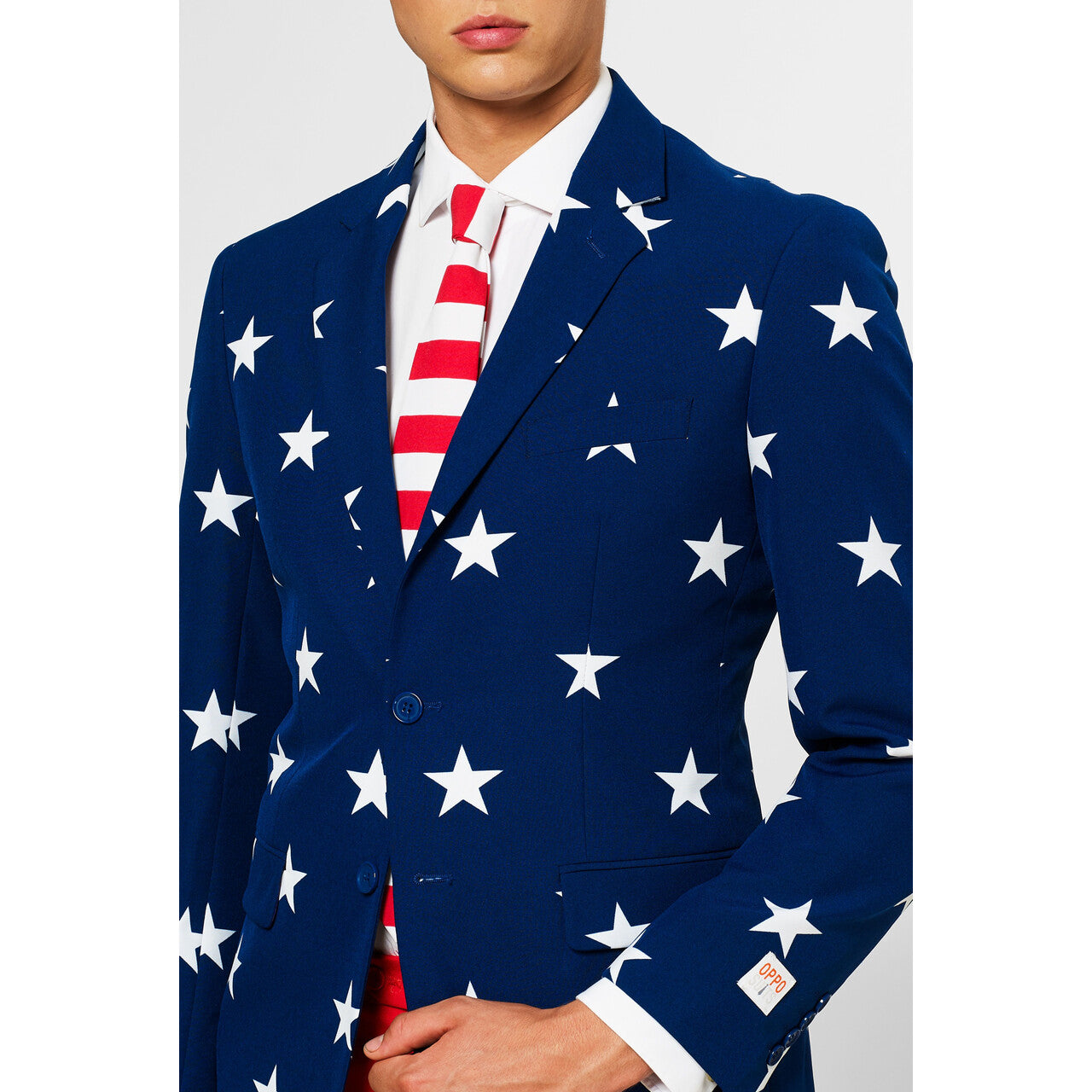 Op deze afbeelding zie je een Kostuums, van het merk Opposuits. American Stars And Stripes Opposuit Kostuum Man