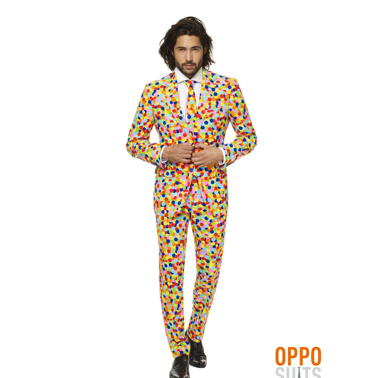 Op deze afbeelding zie je een Kostuums, van het merk Opposuits. Lekker Druk Confetteroni Opposuit Man Kostuum
