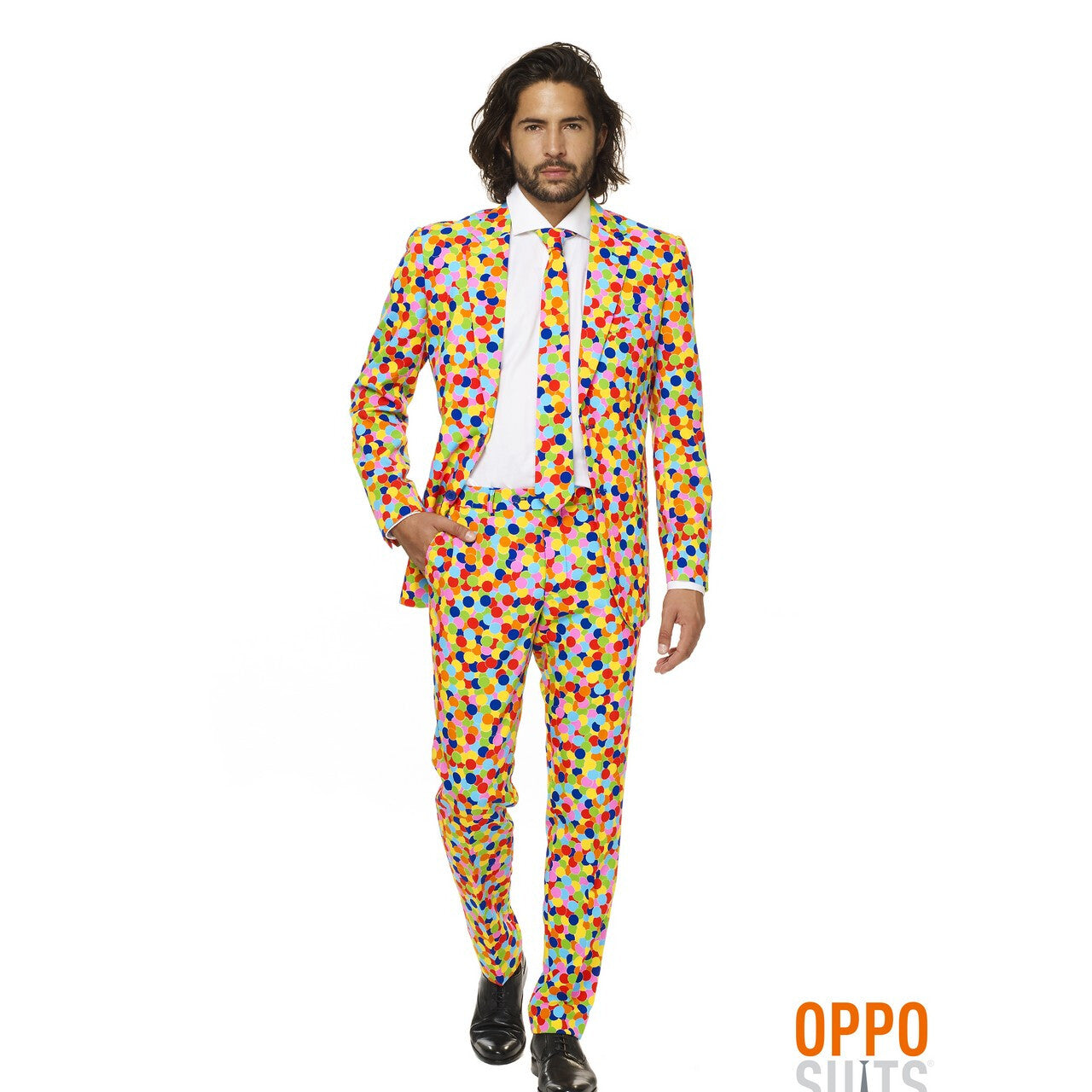 Op deze afbeelding zie je een Kostuums, van het merk Opposuits. Lekker Druk Confetteroni Opposuit Man Kostuum