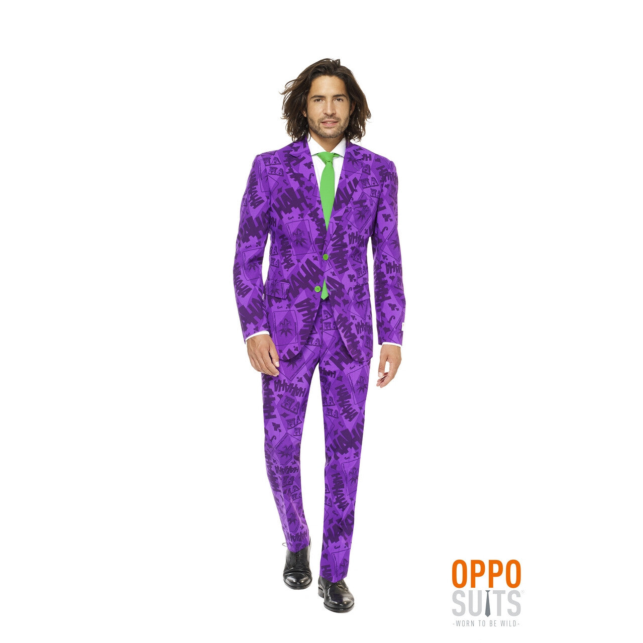 Op deze afbeelding zie je een Kostuums, van het merk Opposuits. Batman Joker™ Strip Lach Kostuum