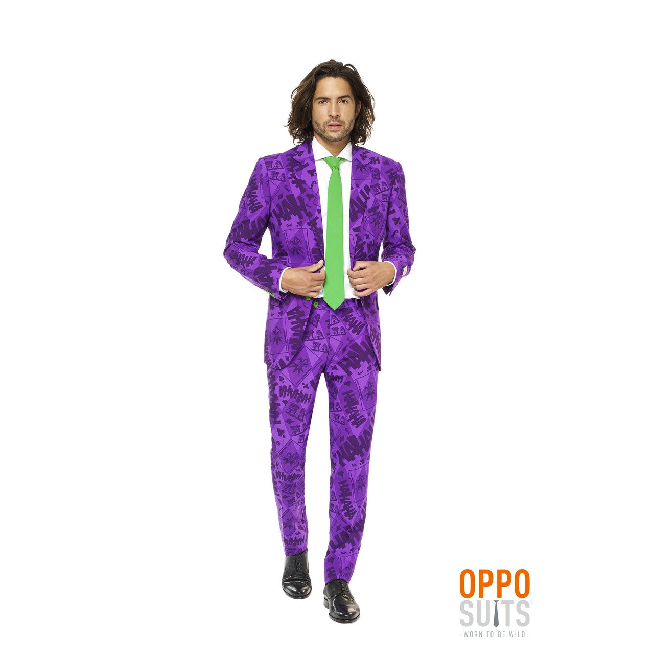 Op deze afbeelding zie je een Kostuums, van het merk Opposuits. Batman Joker™ Strip Lach Kostuum