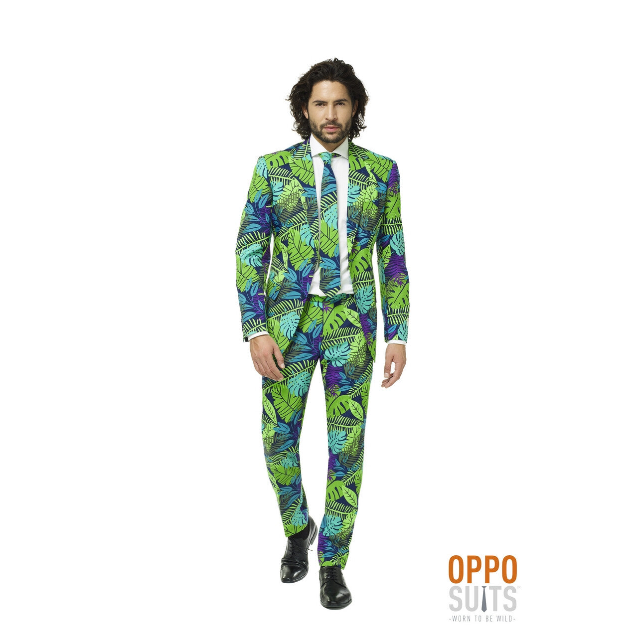 Op deze afbeelding zie je een Kostuums, van het merk Opposuits. Juicy Jungle Tropische Varens Man Kostuum