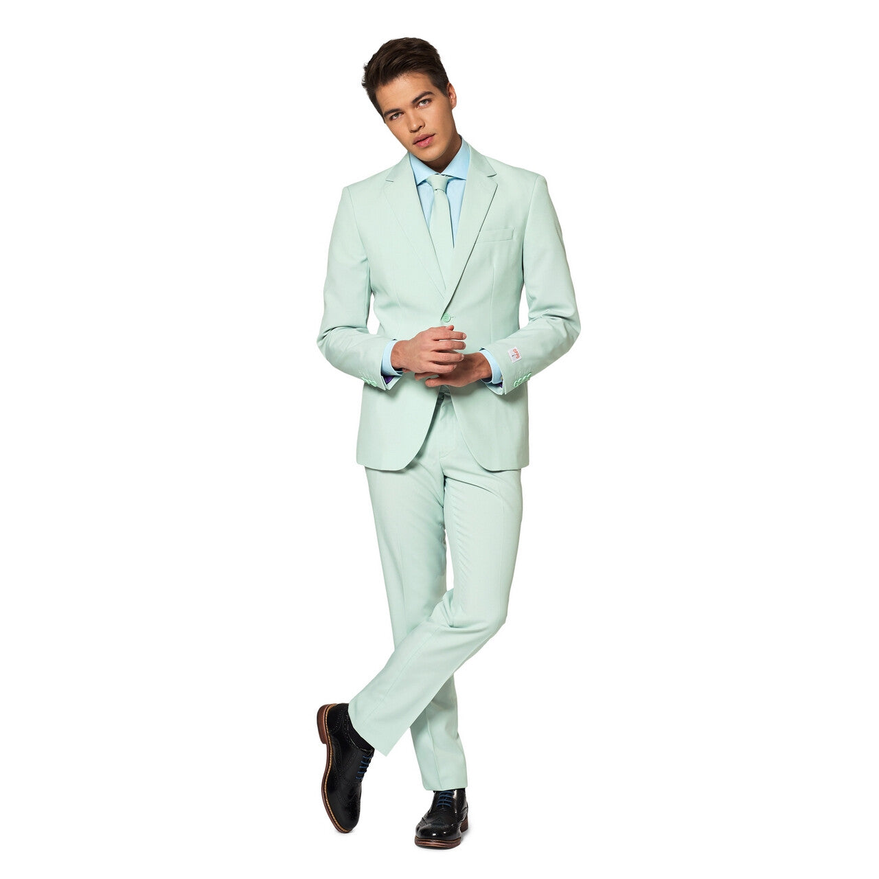 Op deze afbeelding zie je een Kostuums, van het merk Opposuits. Helemaal Lichtgroen Magic Mint Man Kostuum