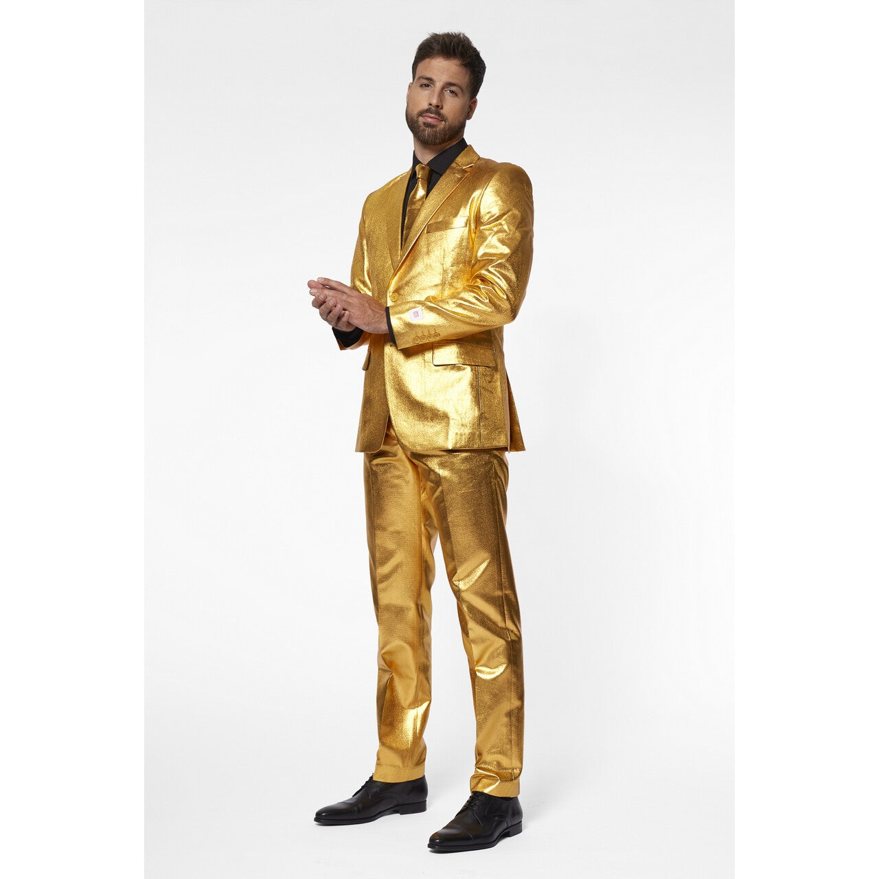Op deze afbeelding zie je een Kostuums, van het merk Opposuits. Disco Fout In Goud Man Kostuum