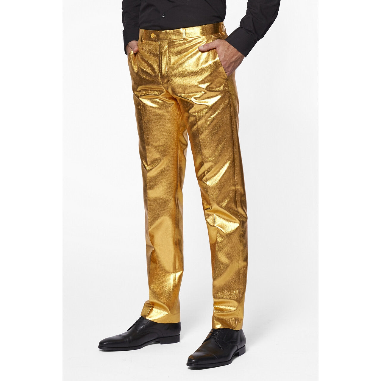 Op deze afbeelding zie je een Kostuums, van het merk Opposuits. Disco Fout In Goud Man Kostuum