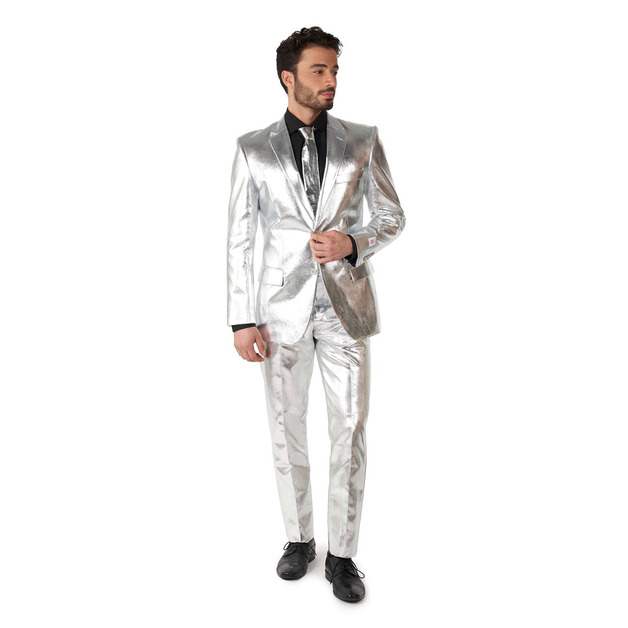 Op deze afbeelding zie je een Kostuums, van het merk Opposuits. Shiny Silver Man Kostuum
