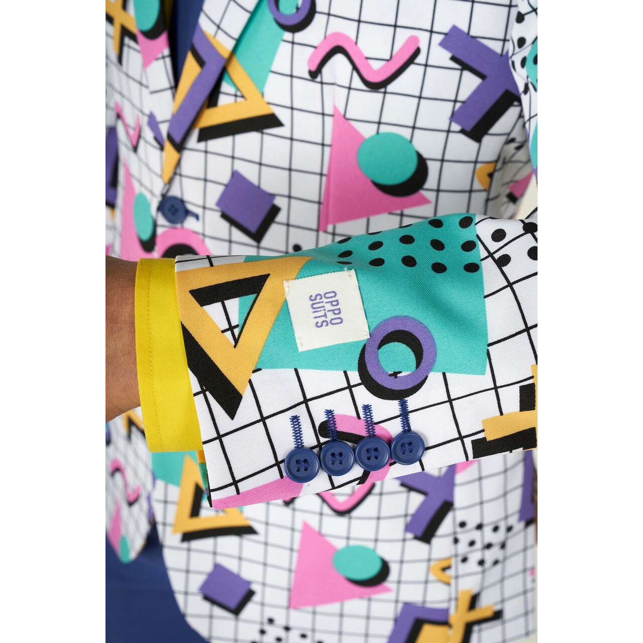 Op deze afbeelding zie je een Kostuums, van het merk Opposuits. 90s Memphis Master Saved By The Bell Opposuit Man Kostuum