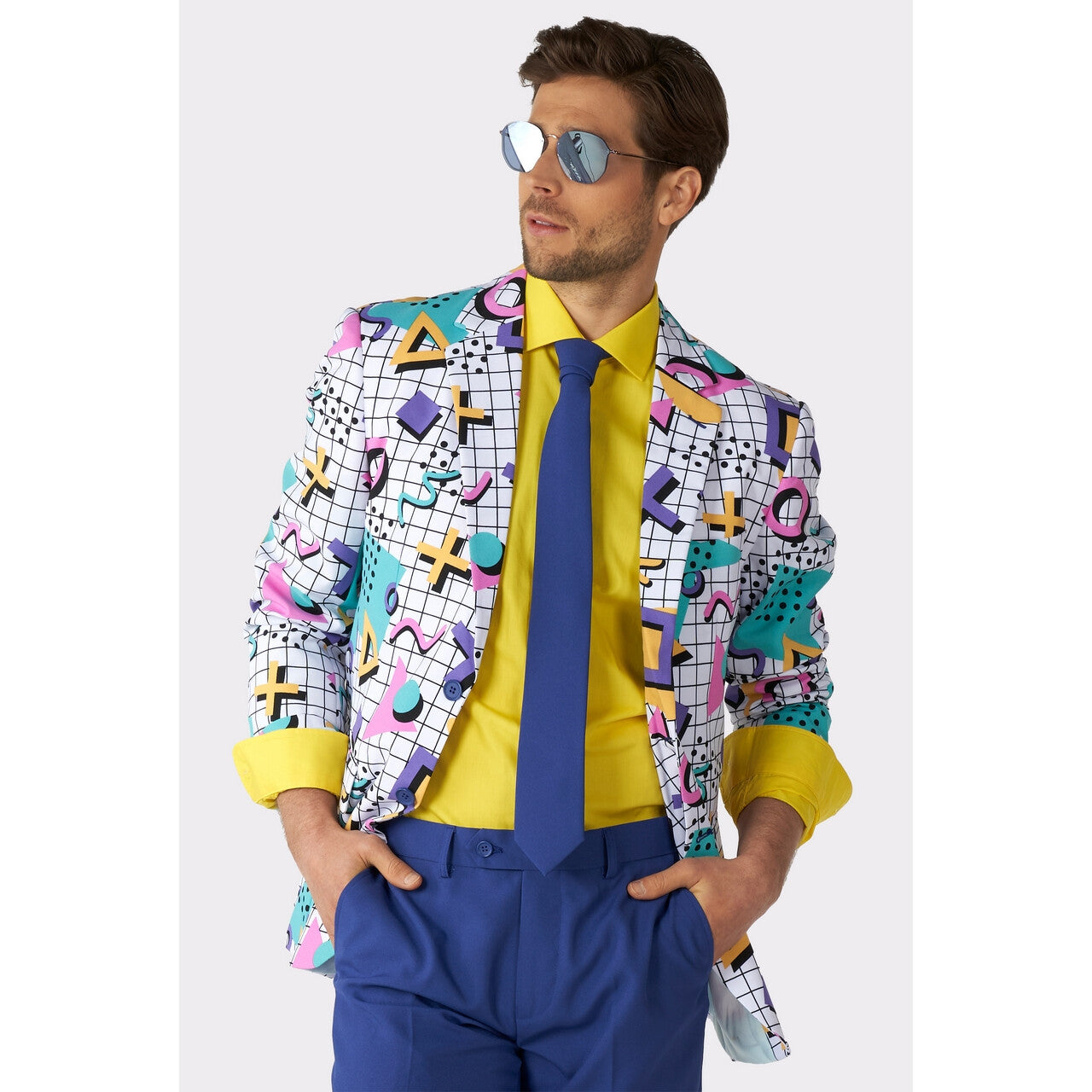 Op deze afbeelding zie je een Kostuums, van het merk Opposuits. 90s Memphis Master Saved By The Bell Opposuit Man Kostuum