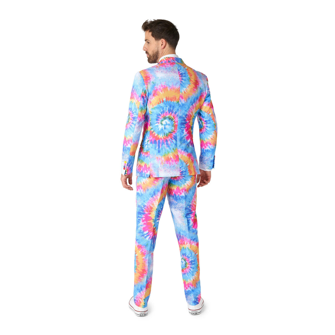 Op deze afbeelding zie je een Kostuums, van het merk Opposuits. Mr. Die Hard Tie Dye Man Kostuum