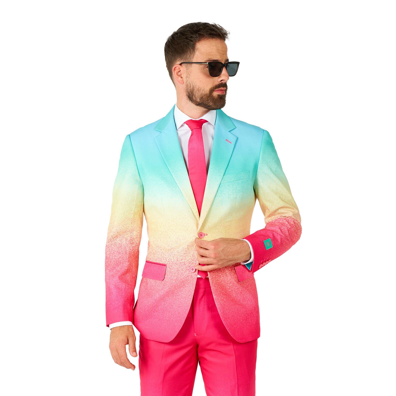 Op deze afbeelding zie je een Kostuums, van het merk Opposuits. Funky Pink Fade Man Kostuum
