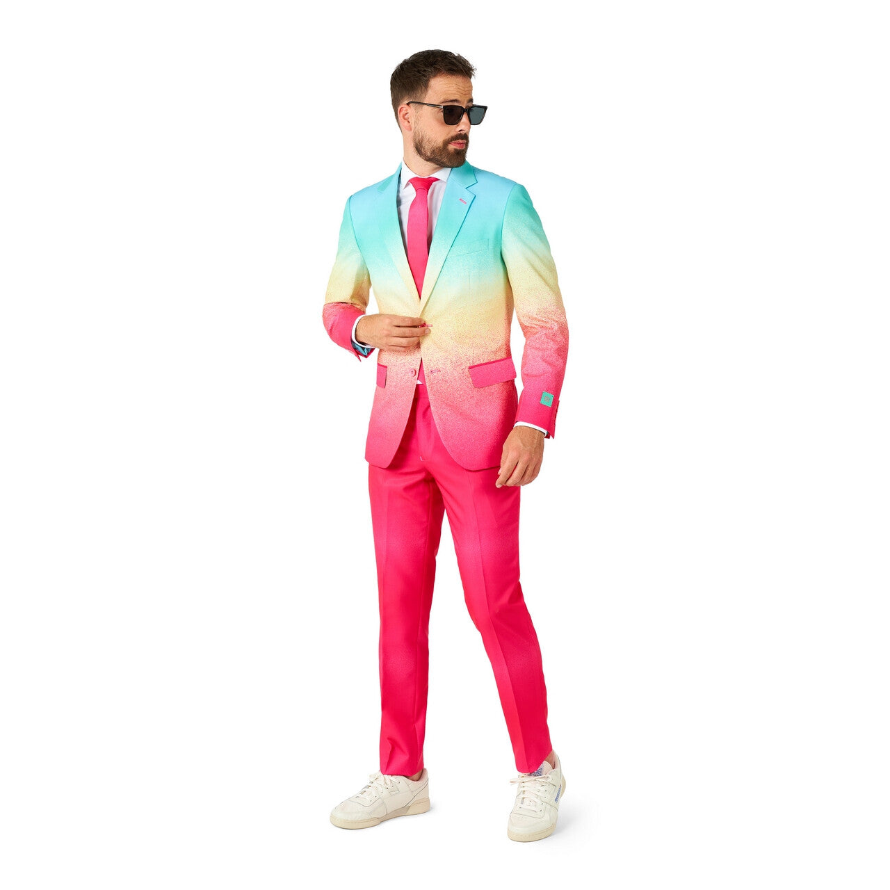 Op deze afbeelding zie je een Kostuums, van het merk Opposuits. Funky Pink Fade Man Kostuum