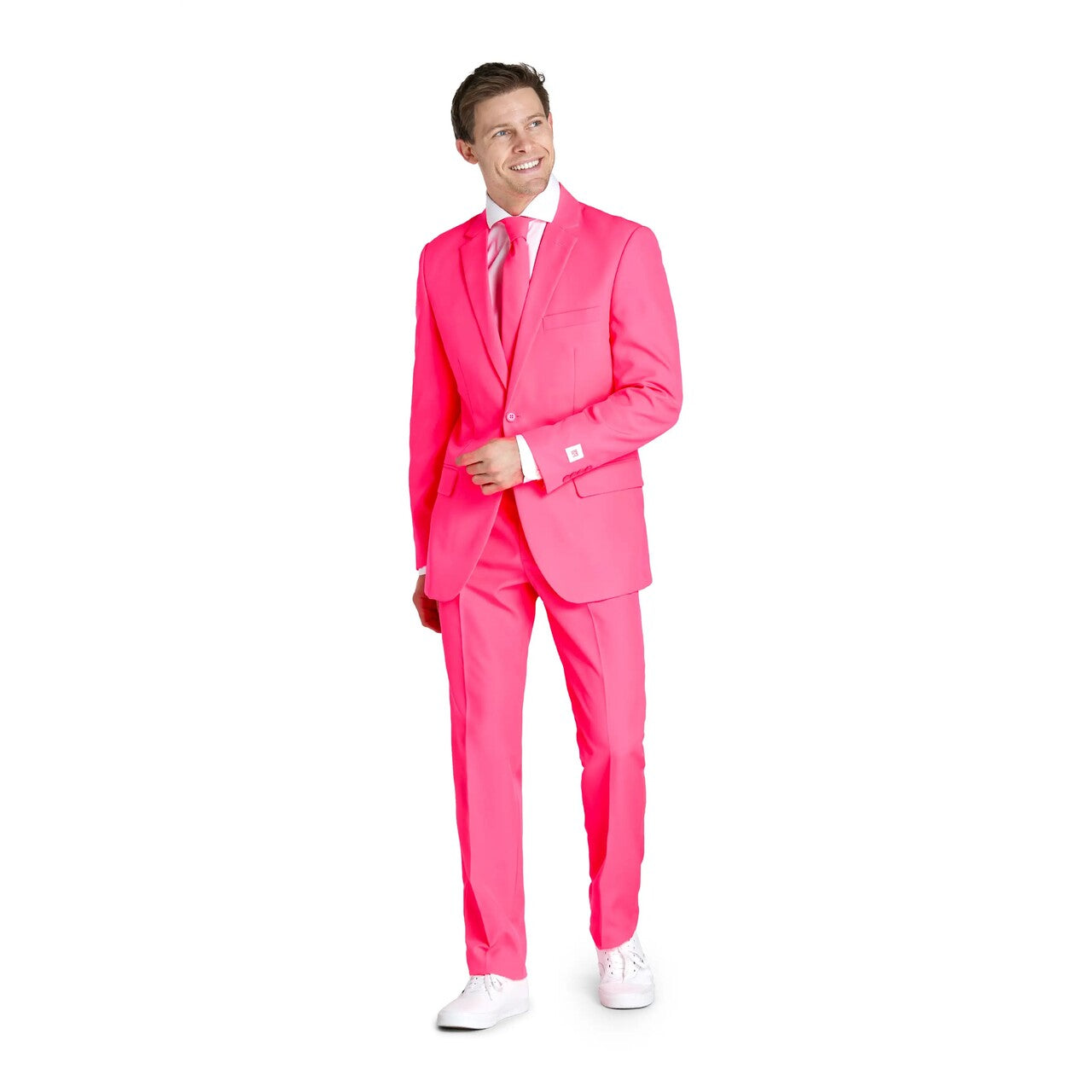 Op deze afbeelding zie je een Kostuums, van het merk Opposuits. Neon Pink Power Topper Man Kostuum