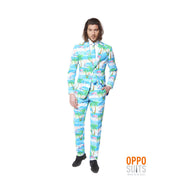 Op deze afbeelding zie je een Kostuums, van het merk Opposuits. Miami Flaminguy Opposuits Man Kostuum