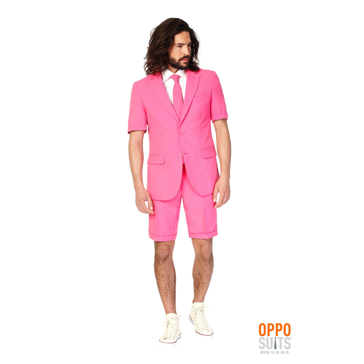 Op deze afbeelding zie je een Kostuums, van het merk Opposuits. Summer Festival Extravagant Mr. Pink Opposuit Kostuum Man