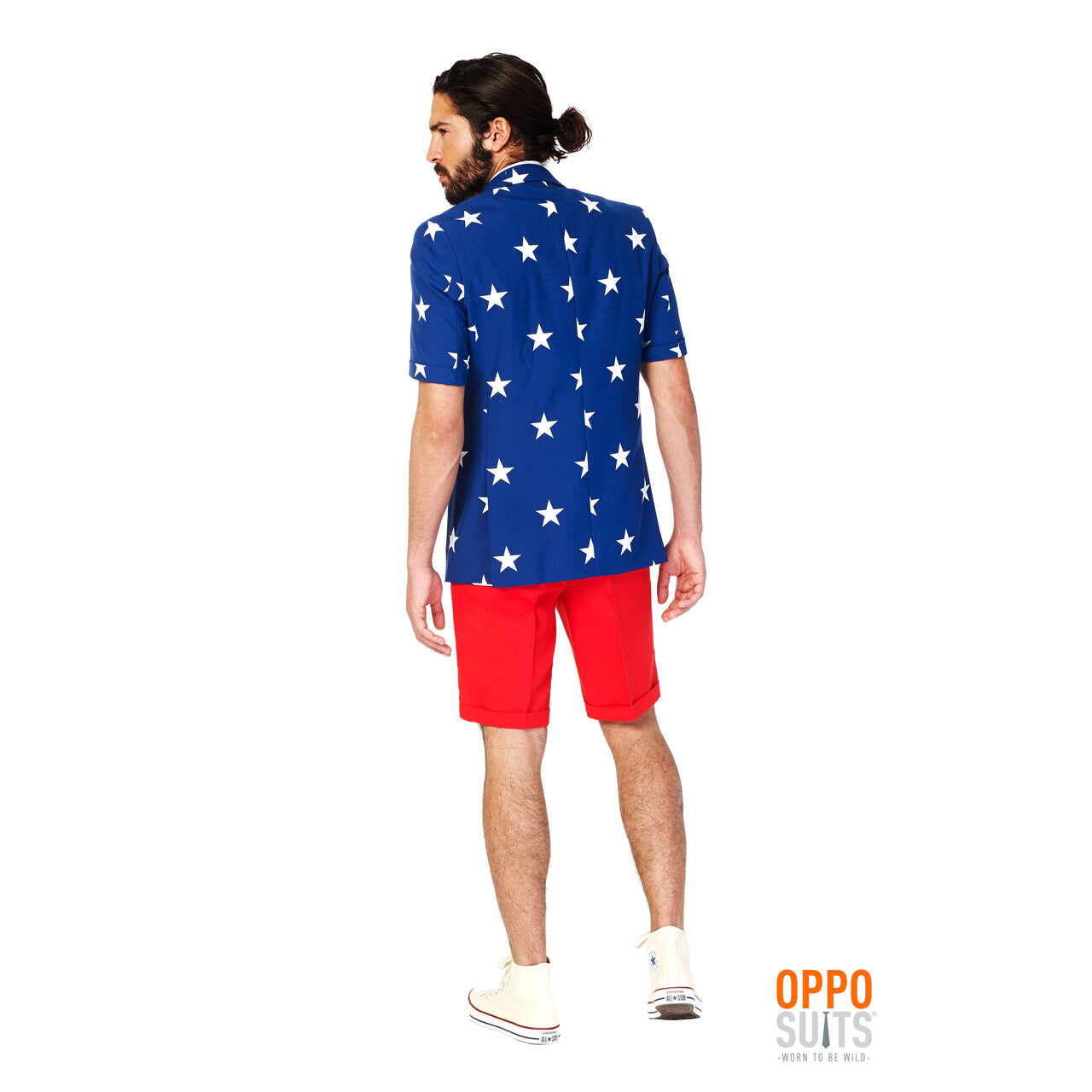 Op deze afbeelding zie je een Kostuums, van het merk Opposuits. Summer Festival Extravagant Stars And Stripes Opposuit Kostuum Man