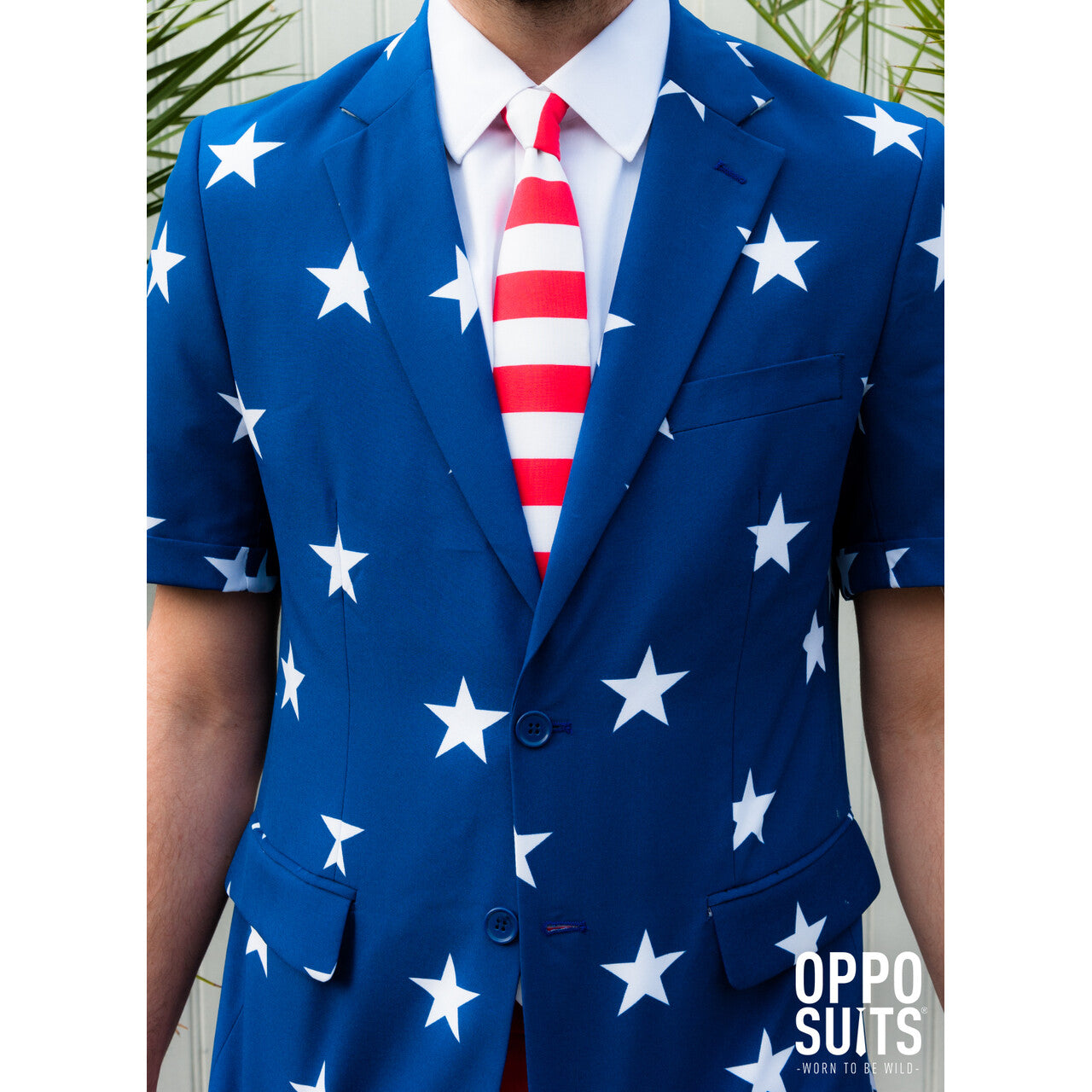 Op deze afbeelding zie je een Kostuums, van het merk Opposuits. Summer Festival Extravagant Stars And Stripes Opposuit Kostuum Man