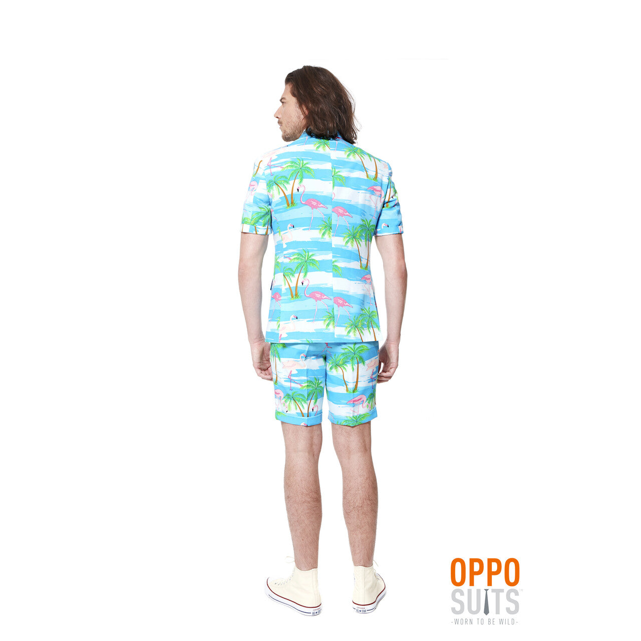 Op deze afbeelding zie je een Kostuums, van het merk Opposuits. Summer Festival Miami Flaminguy Opposuits Man Kostuum