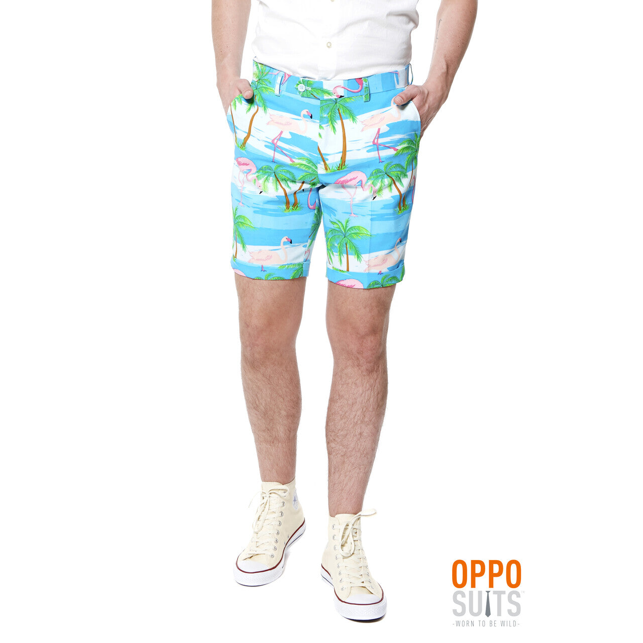 Op deze afbeelding zie je een Kostuums, van het merk Opposuits. Summer Festival Miami Flaminguy Opposuits Man Kostuum