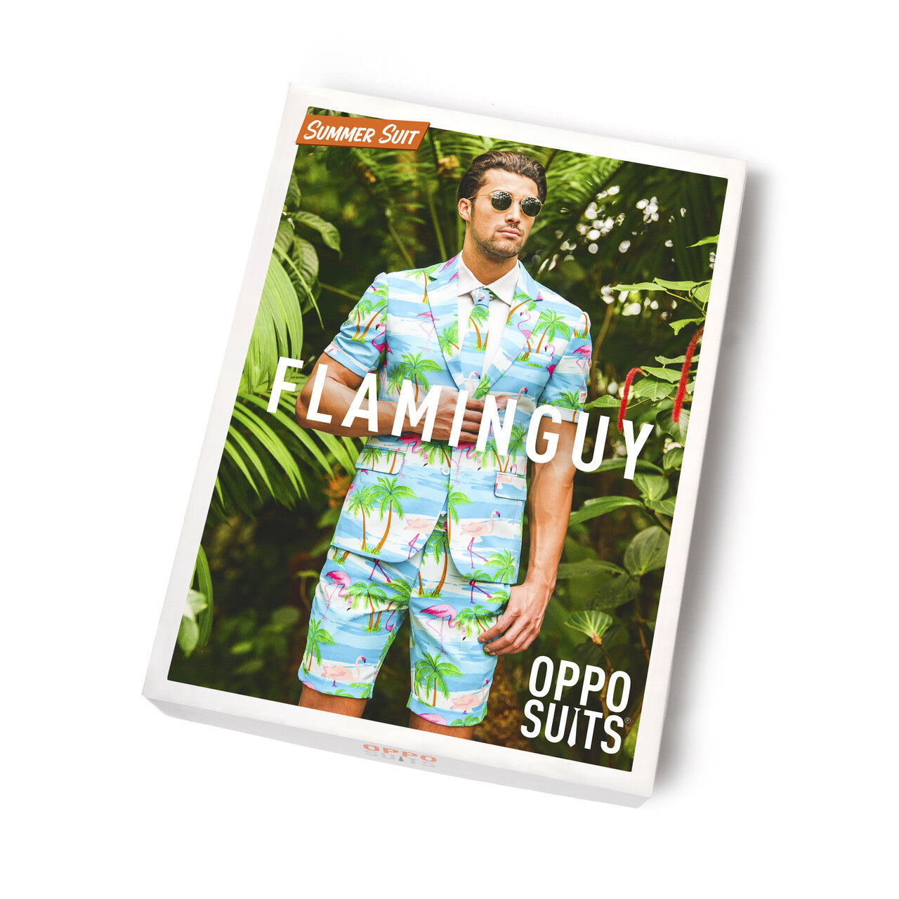 Op deze afbeelding zie je een Kostuums, van het merk Opposuits. Summer Festival Miami Flaminguy Opposuits Man Kostuum