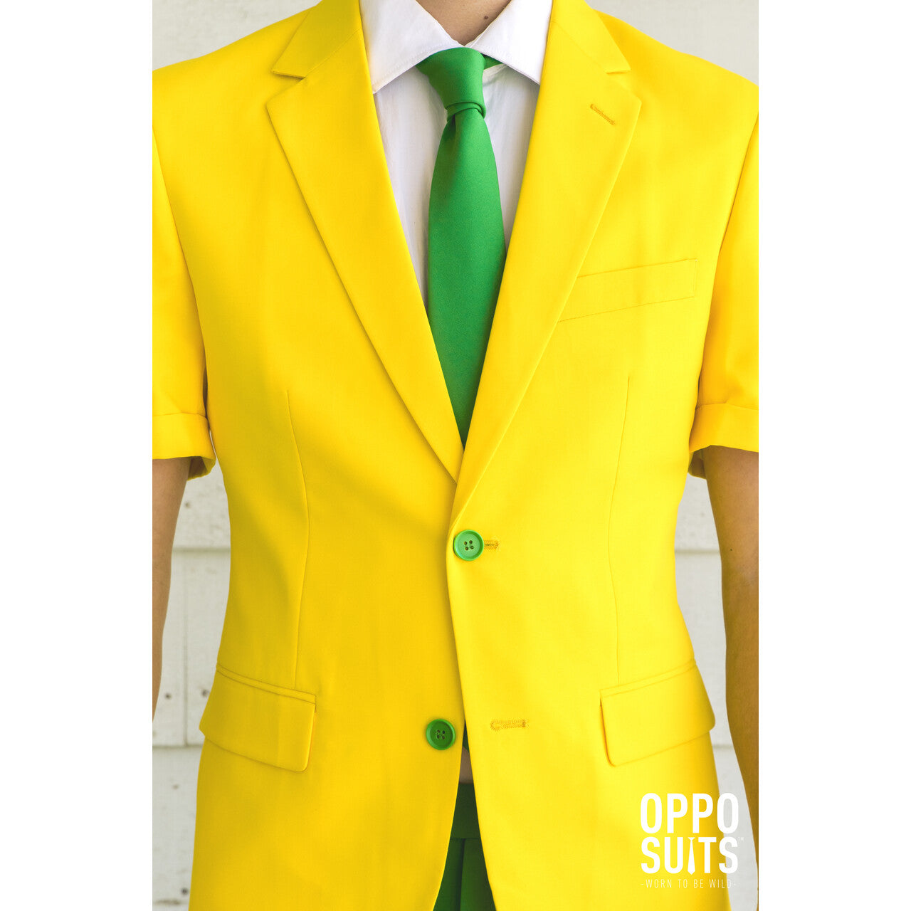 Op deze afbeelding zie je een Kostuums, van het merk Opposuits. Summer Festival Flashy Green And Gold Opposuit Man Kostuum