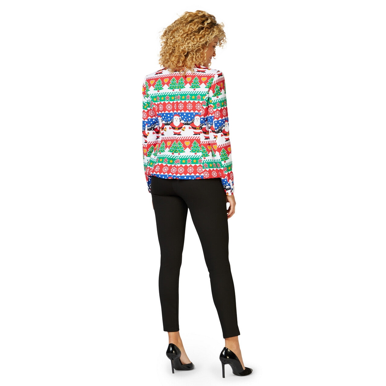 Op deze afbeelding zie je een Kostuums, van het merk Opposuits. Colourfull Snazzy Santa Dames Colbert Vrouw Kostuum